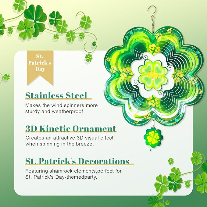 St Patricks Day Metal Wind Spinners St. Patrick's Hanging Gifts for Women Mom Grandma,12inch Wind Spinner for Home Party Ornament Spring Outdoor & Indoor Decorations