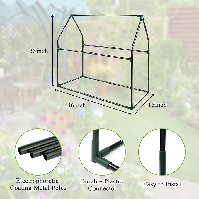 U'Artlines Portable Mini Greenhouse Small Green House with Waterproof Pad 36x18x33 Inch Plant Cover Tent for Garden Small Plants Indoor Outdoor, Green PE