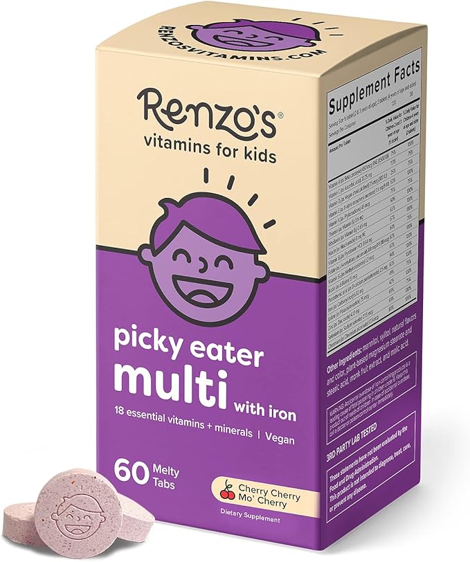 Renzo's Picky Eater Kids Multivitamin with Iron D3 & K2 and 60 Sugar-Free