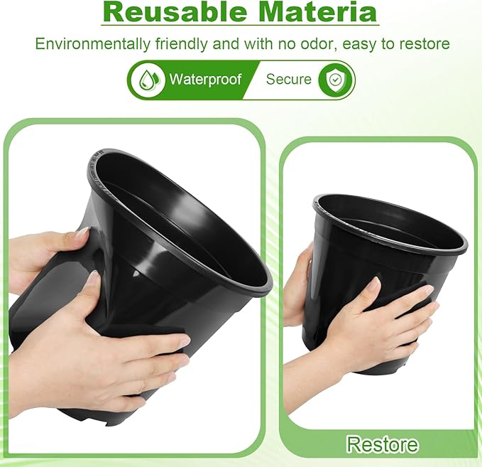 1/2/3/5/7 Gallon Pots for Plants, 5 Gallon Plastic Nursery Pot with Drainage Holes, Sturdy Plastic Plant Pots for Nursery Garden, Flowers, Succulent Outdoor Indoor (Black, 5 Gal- 6 Pack)