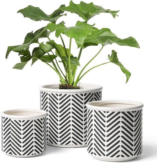 T4U Ceramic Planters for Indoor Plants, 4.2+5.4+6 Inch Plant Pots Set, Flower Pots with Drainage Holes and Plug, Ceramic Plant Pot for Indoor and Outdoor Plants, Morden Home Decor, Gifts for Mom