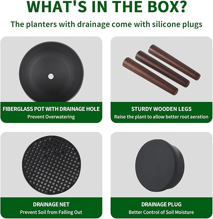 12inch Black Plant Pots for Indoor Plants Large Boho Flower Pot with Stand Modern Planters with Gold Floral Embossed Standing Planter with Drainage for Living Room, Office, Garden or Balcony