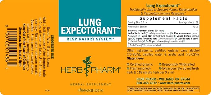 Herb Pharm Lung Expectorant Liquid Herbal 4 Ounce