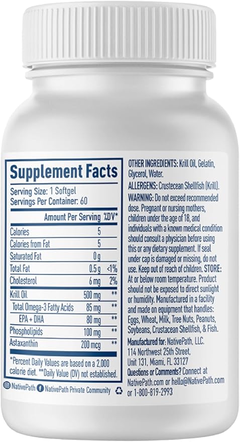 NativePath Antarctic Krill Oil 3 Krill 500mg Softgels 3 Supplement 60 ct