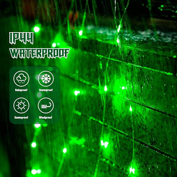 JMEXSUSS 2 Pack Green Solar Halloween Lights Each 66ft 200 LED Green Solar Lights Outdoor, 8 Modes Copper Wire Solar Fairy Lights for Garden Yard Patio Christmas Halloween Decorations