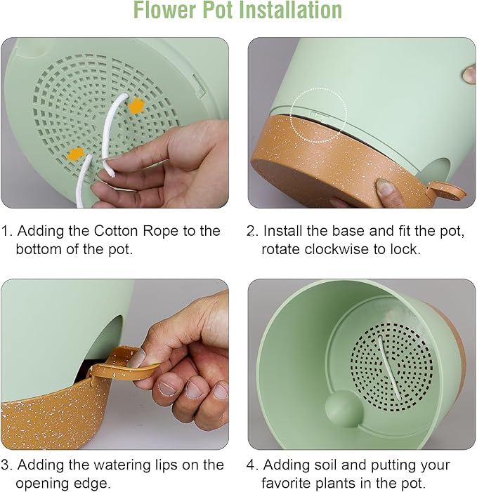 12 inch Large Self Watering Pots for Indoor Outdoor Plants, Flower Plant Pots with Drainage Holes for Garden House Plants, Plastic Planters with Reservoir for Home Plants, Green with Brown