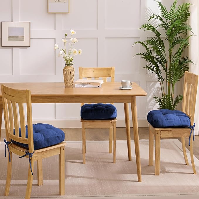 Chair Cushions, Dining Chair Cushions, Tufted Indoor Chair Pads, Set of 4, Navy Blue, 16.5'' x 16.5'' x 3.5''