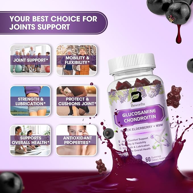 (2 Pack) Glucosamine Chondroitin Gummies, Extra 1000mg MSM 200mg Elderberry 120 Gummies