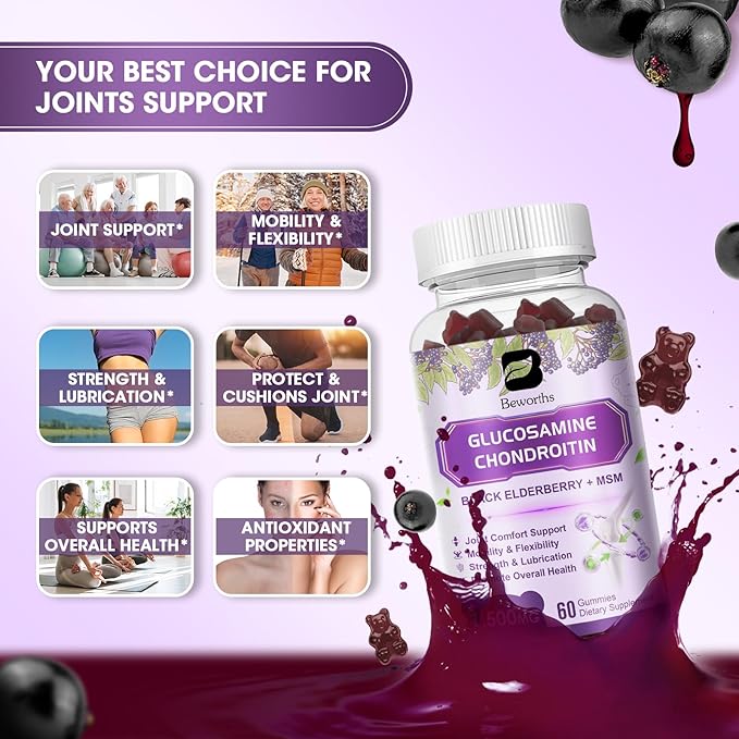 (2 Pack) Glucosamine Chondroitin Gummies, Extra 1000mg MSM 200mg Elderberry 120 Gummies