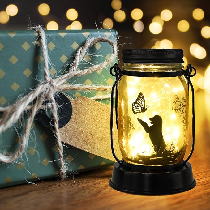 Kyoryuger Solar Dog Lantern 2PACK Dog Lover Gifts for Women Mom Grandma Unique Dog Mom Gifts Christmas Gifts for Dog Lovers Decorative Dog Memory Lanterns for Yard Lawn Patio Landscape Garden Decor