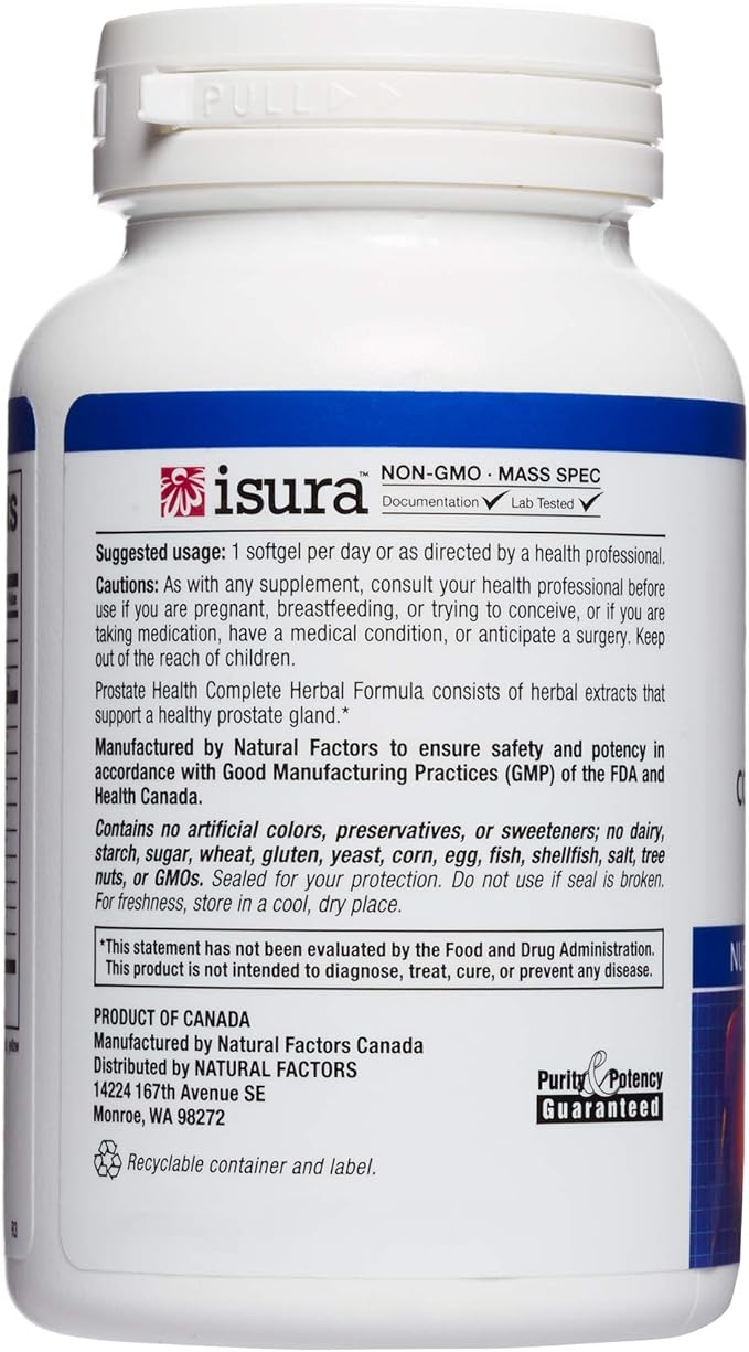 Natural Factors, Prostate Health Formula, Herbal 60 softgel (60 servings)