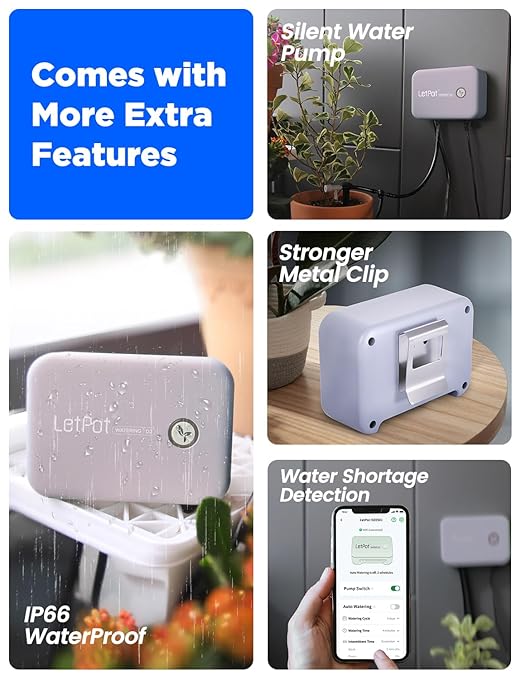 LetPot Automatic Watering System for Potted Plants, Drip Irrigation Kit System, Smart Plant Watering Devices for Indoor Outdoor, Water Shortage Remind, IPX66 (Grey