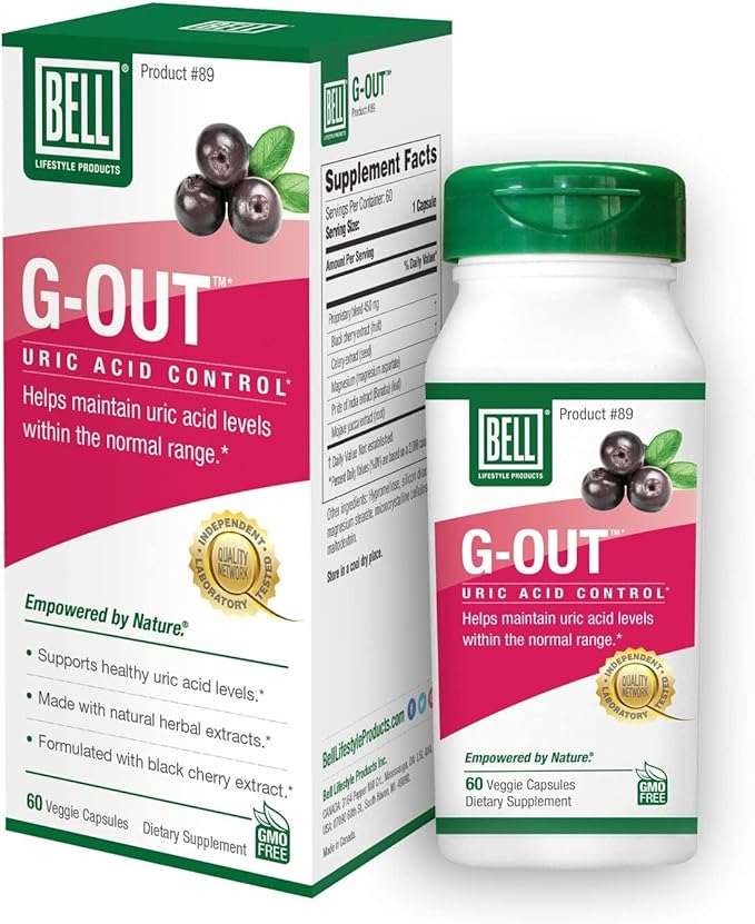 Bell G-Out Uric Acid Cleanse | Recommended for Gout - A Unique Blend of Herbal Extracts That Helps Maintain Uric Acid Levels Within The Normal Range, Uric Acid Relief, Uric Acid Flush| 60 Capsules