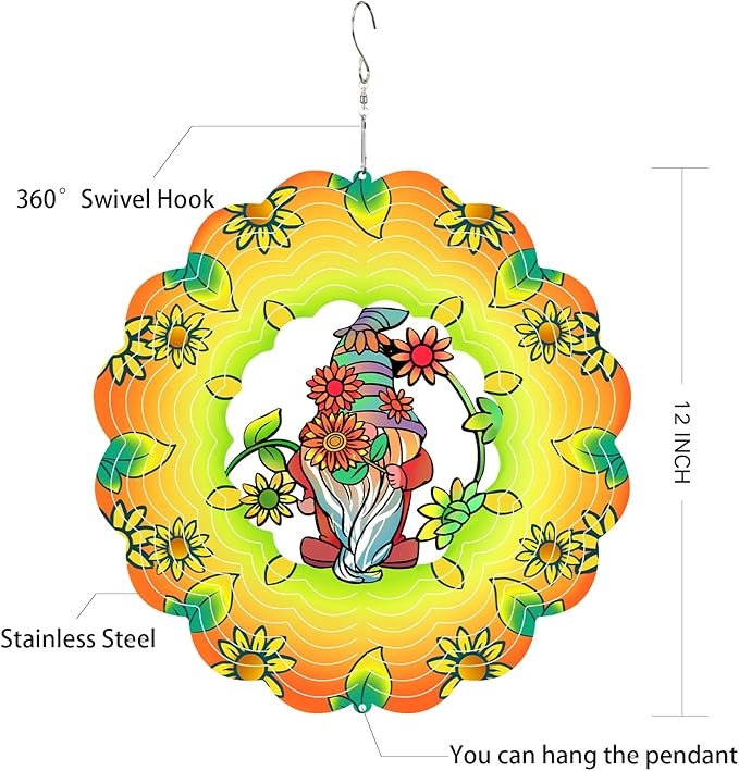 Gnomes Metal Wind Spinners Gnome Gifts for Mom Women Grandma,12inch Hanging Wind Spinner for Outdoor&Indoor Decor Wind Kinetic Ornament for Yard Garden Decoration