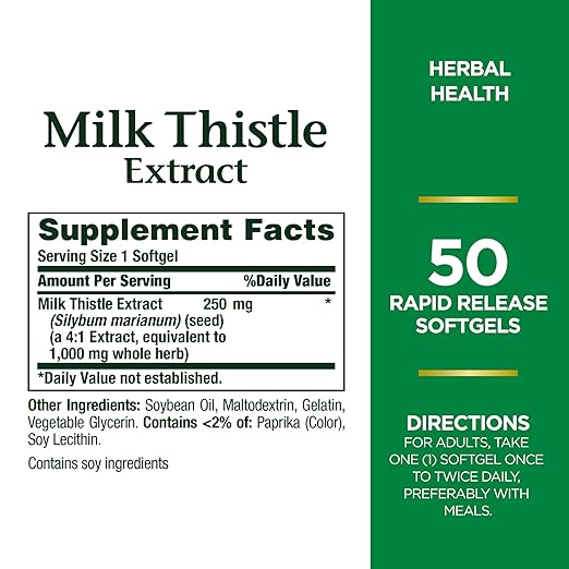 Nature's Bounty Milk Thistle, Herbal Health 1000 mg, 50 Ct