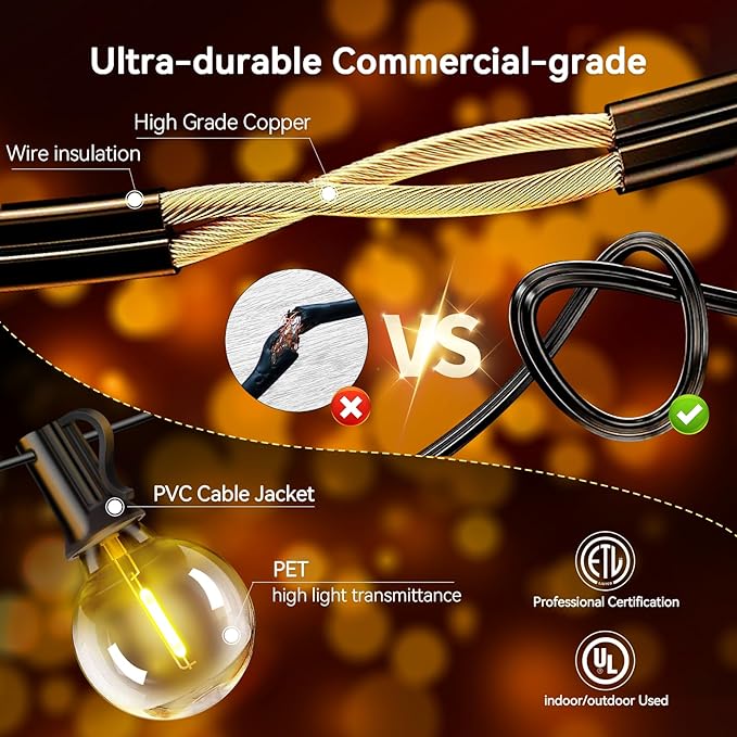 XURISEN Outdoor String Lights, 66FT LED Patio Lights for Outside 35 Shatterproof G40 Globe Bulbs UL Listed IP65 Waterproof Hanging Lighting for Backyard Balcony Bistro Party Decor