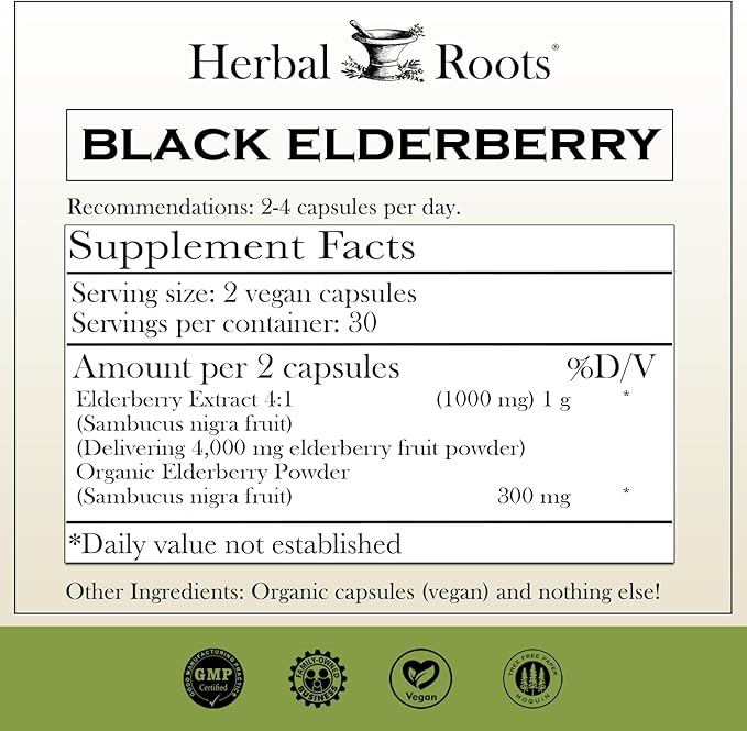Herbal Roots Black Elderberry Capsules 4,300mg |