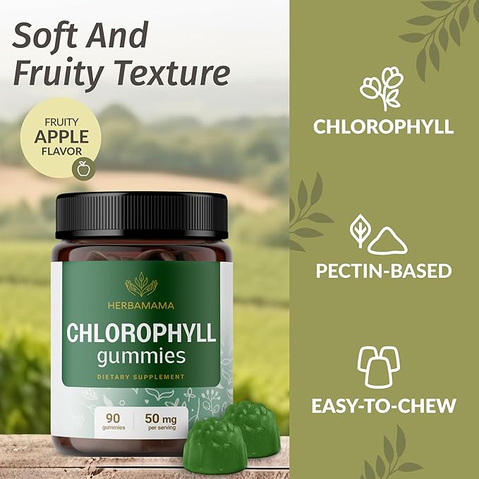 HERBAMAMA Chlorophyll Gummies Supplement from 90 Vegan