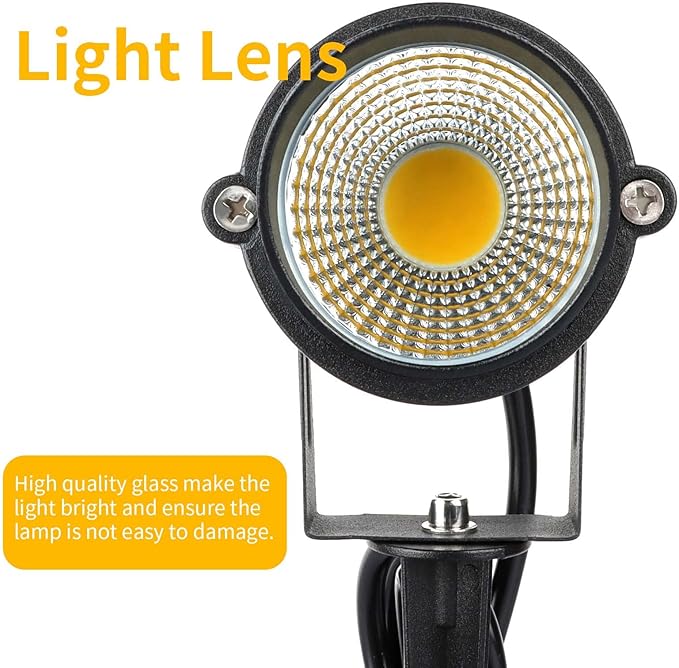 Warm White Spotlight, 12W 3000K Landscape Spot Lights, IP65 Waterproof Garden Lighting, Metal Case COB LED Lights for Lawn Lamp US 3- Plug Yard Christmas Decoration with Stakes(1 Lights)