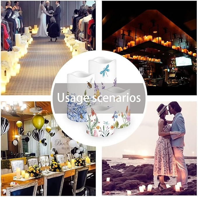 Ystardream Lavender Orchid LED Flameless Candles with Remote and Timer, Battery Operated Flickering for Festival Wedding Home Party Decor 4pcs