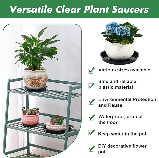 20 Pack 12 Inch Plant Saucer, Black Plant Saucers for Indoors Outdoors, Large Plastic Plant Saucer for Plant Pots Plant Water Catcher Tray, Flower Pot Saucers Bulk Plant Drip Trays for Potted Plants