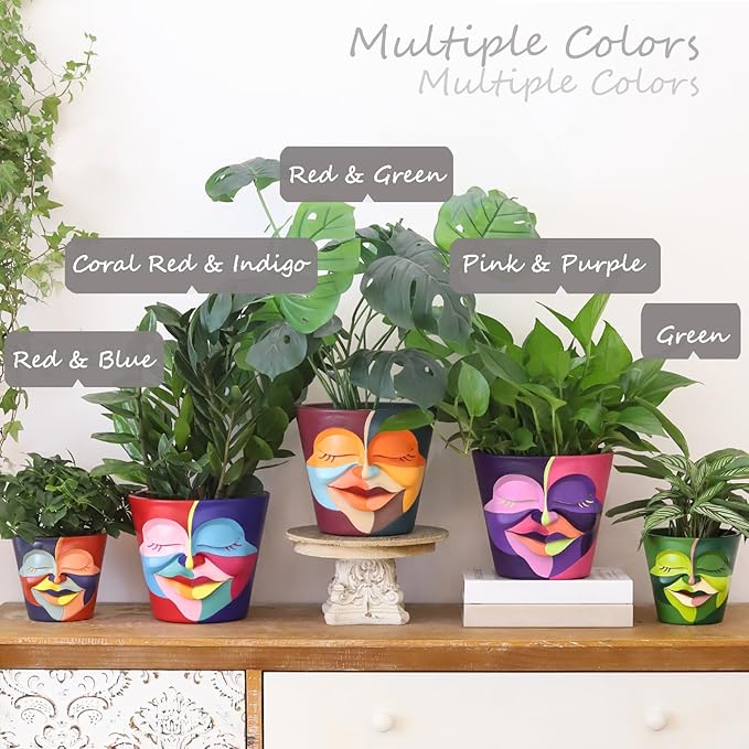 GUGUGO 10 Inch Abstract Head Planter Pots, Unique Face Plant Pot with Drainage, Funny Flower Pots for Indoor Plants, Eclectic Home Decor Aesthetic
