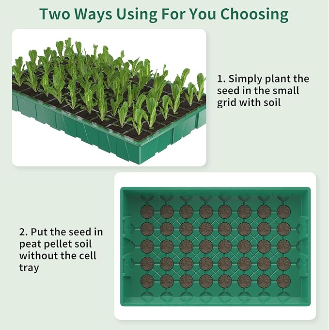 Seed Starter Tray, 120-Cell Seed Starter Kit with Grow Light, 2 Pack Reusable Seeding Starter Trays with Air Vent Humidity Domes for Greenhouse Gardening Indoor Planting Growing (Green Base)