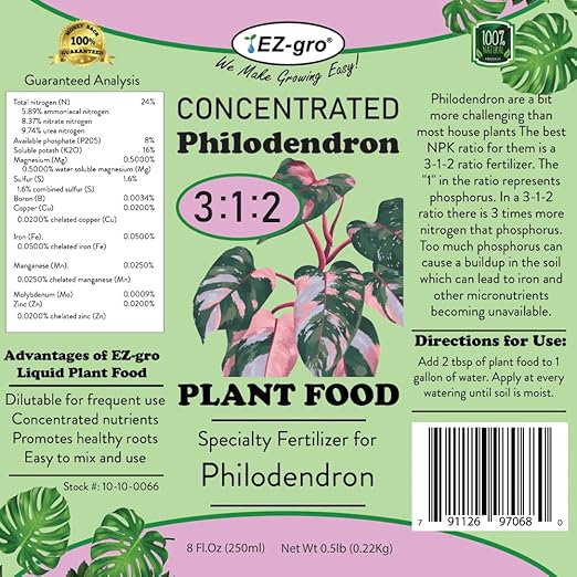 EZ-GRO Liquid Philodendron Fertilizer - Indoor Plant Food with Ratio of 3 1 2 NPK Fertilizer for Philodendron Plant | Premium Indoor Plant Fertilizers for Healthy Growth