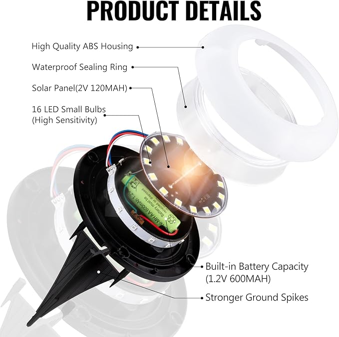 Flumy Solar Ground Lights, 8 Pack 16 LED Solar Lights Outdoor Waterproof, Solar Garden Lights for Outside Patio Pathway Yard Lawn Driveway Pathway Walkway, Outdoor Christmas Decorations(Cool White)