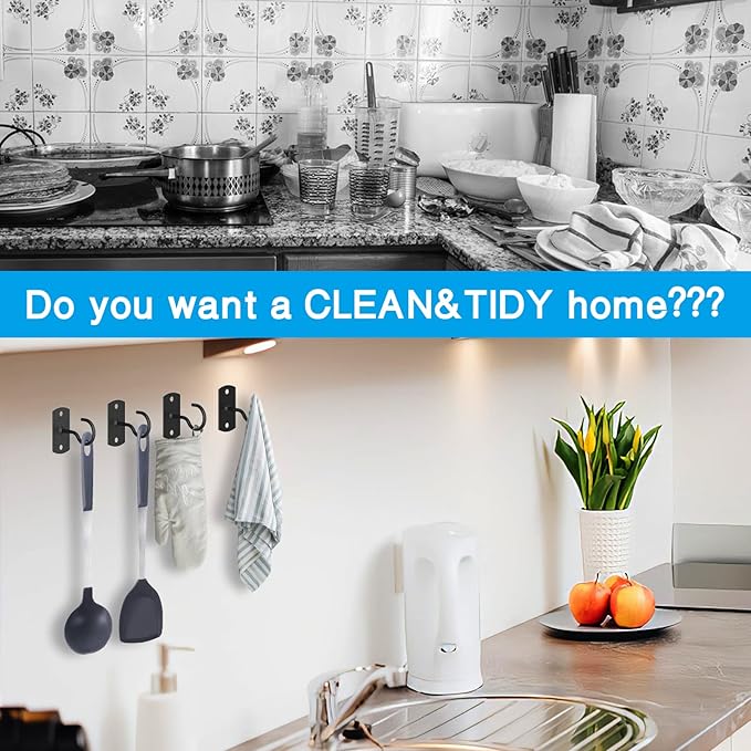 Ceiling Hooks for Hanging Plants 4Pack 4in for Plants,Lights,Planters,Lanterns,Hanging Bird Feeders,Wind Chimes,Indoor&Outdoor Decoration Hooks Black