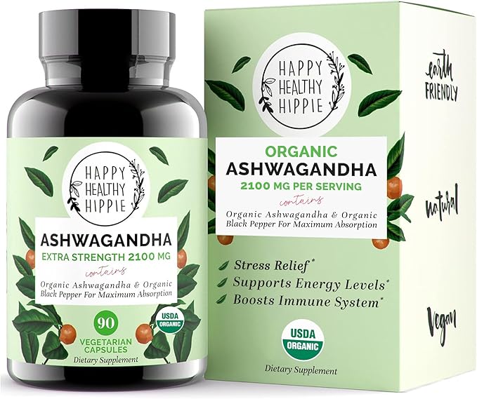 Organic Ashwagandha Capsules 2100mg – Stress 100% Herbal, 90 Ct