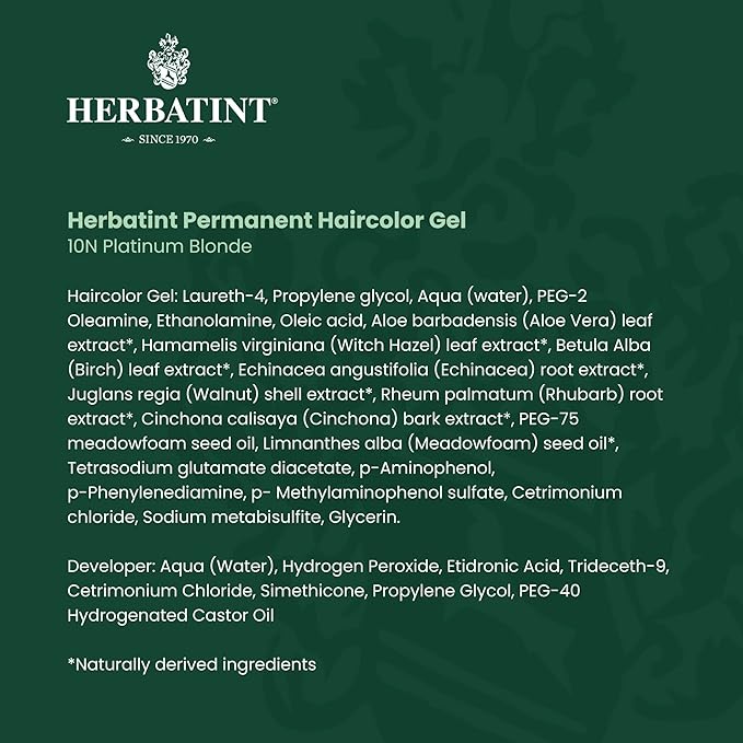 Herbatint Permanent Haircolor Gel, 10N Platinum 100% Grey 4.56 oz