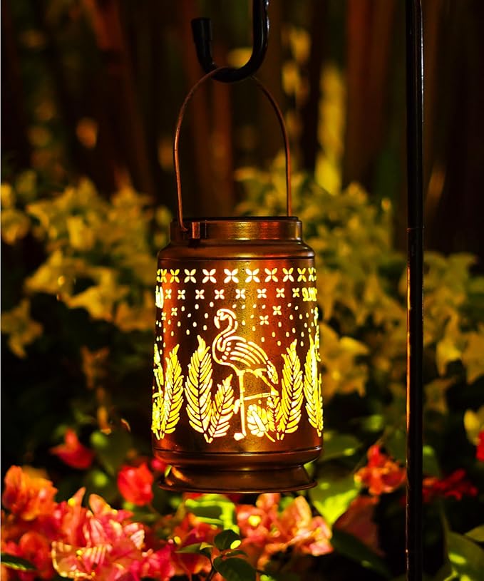 Nacome Flamingo Solar Lantern for Garden Decor: Waterproof Hanging Metal Decoration with LED Lights for Yard Lawn Porch Patio Landscape Pathway โ Birthday Gifts for Mom Grandma Women