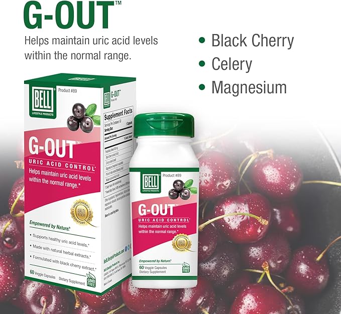Bell G-Out Uric Acid Cleanse | Recommended for Gout - A Unique Blend of Herbal Extracts That Helps Maintain Uric Acid Levels Within The Normal Range, Uric Acid Relief, Uric Acid Flush| 60 Capsules