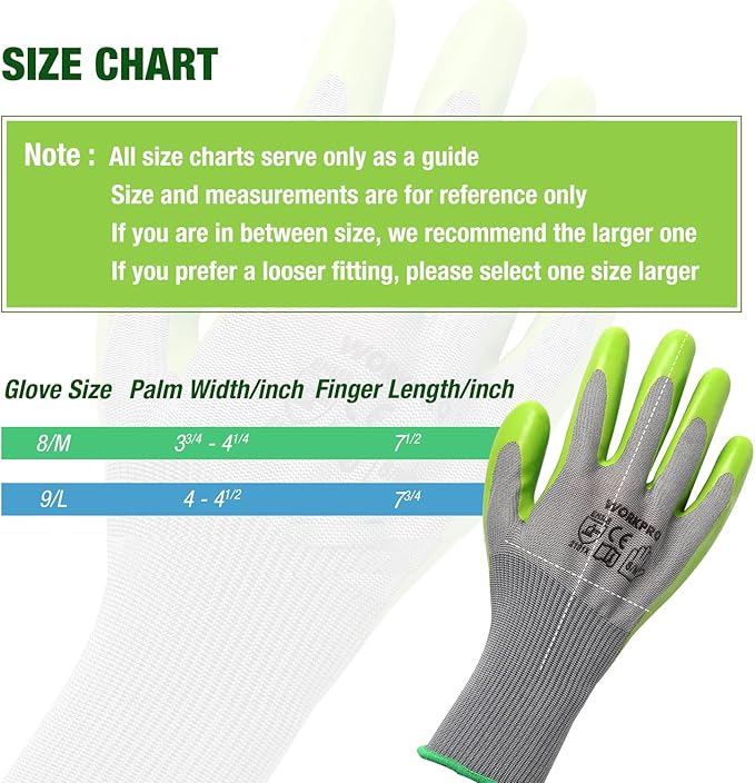 WORKPRO 6 Pairs Garden Gloves, Work Glove with Eco Latex Palm Coated, Working Gloves for Weeding, Digging, Raking and Pruning(M)