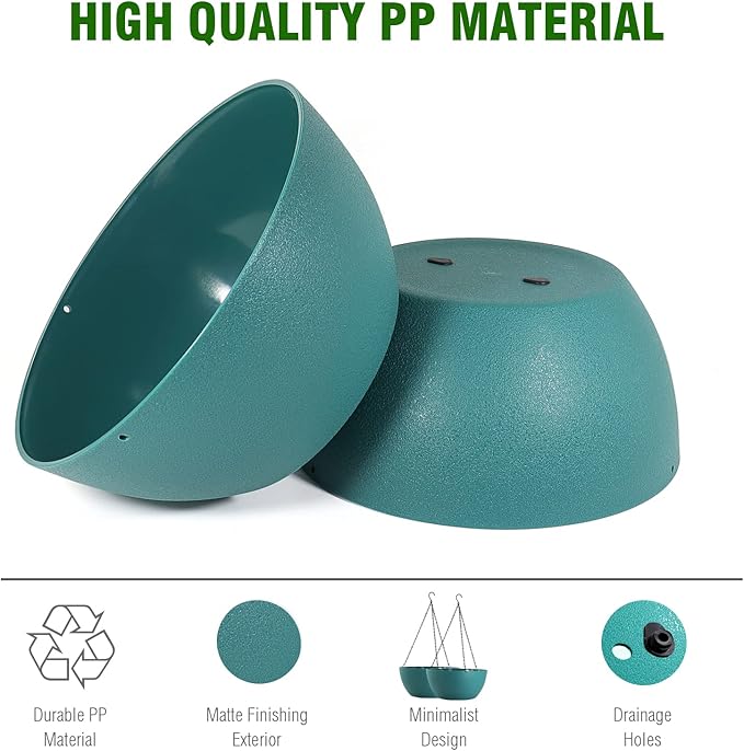 WOUSIWER 13 inch 2 Pack Large Hanging Planters for Indoor Outdoor Plants with Drainage Holes and Chain, Round Hanging Flower Pots for Garden Home Porch Decor, Myrtle Green