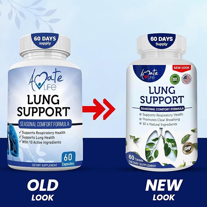 Lung Support Dietary Supplements Herbal Breathing 10 Active 60 Capsules