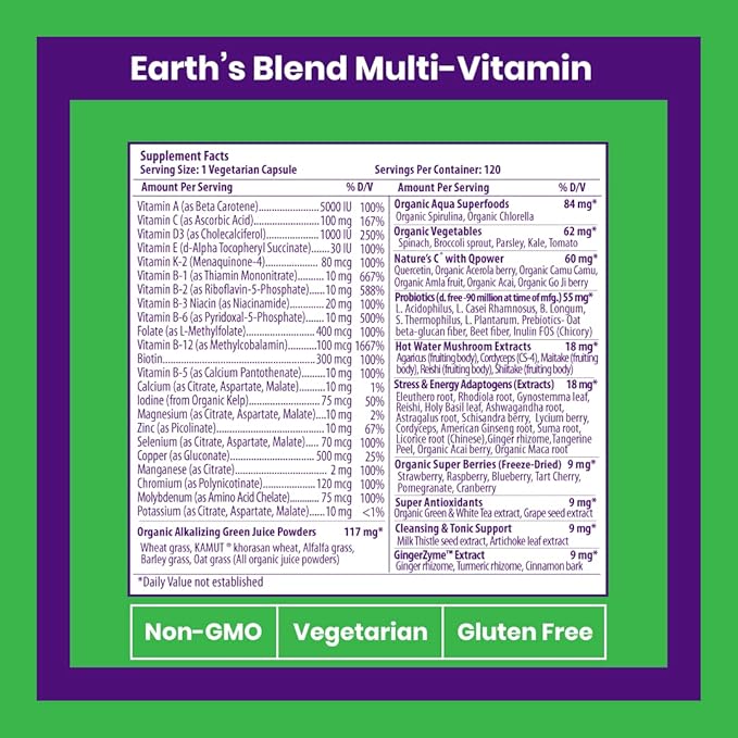 Paradise Herbs, Earth's Blend, Multivitamin, No 48 Organic B12, C, K2, Daily