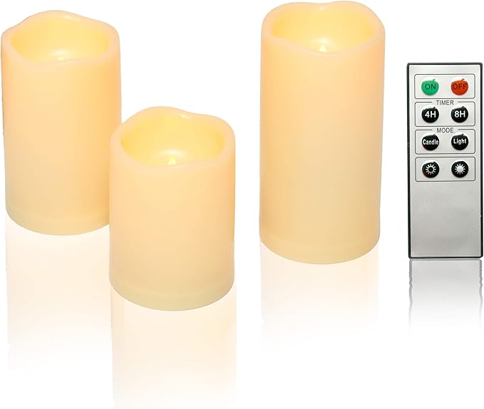 CANDLE CHOICE Waterproof Outdoor Battery Operated Flameless Candles with Remote Timer Plastic Realistic Flickering Fake Electric LED Pillars for Lantern Garden Wedding Christmas Decorations 3 Pack