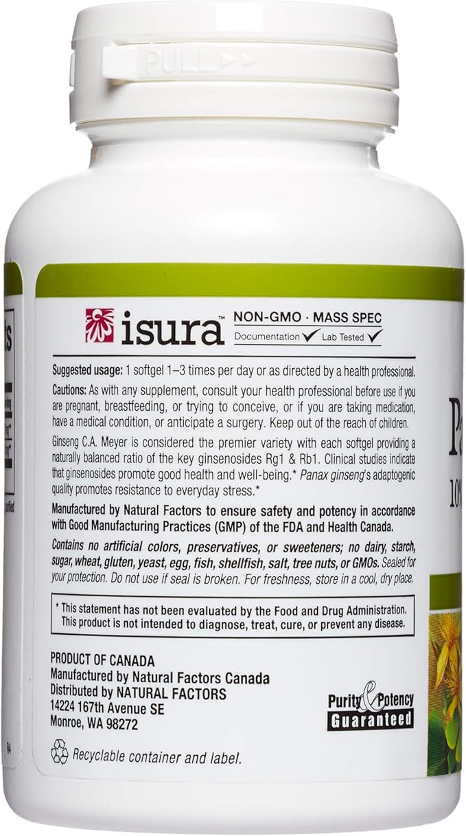 HerbalFactors by Natural Factors, Panax Ginseng, 60 softgels (60 servings)