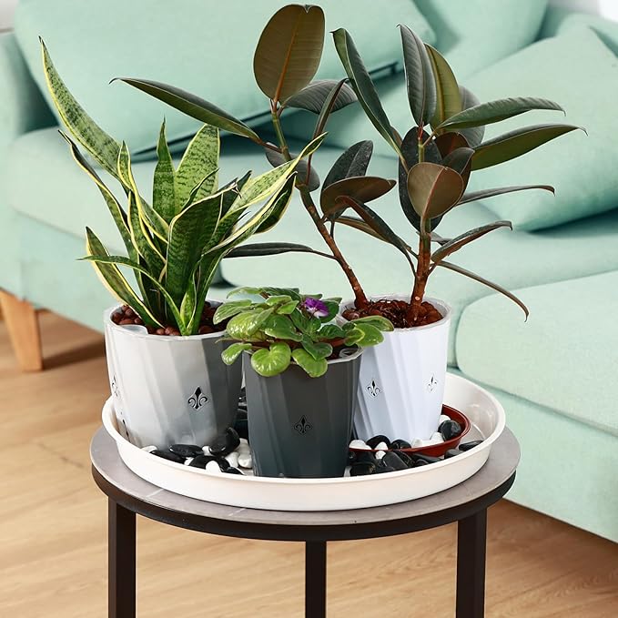 12 Pack Bottom 8 Inch Plant Saucers for Indoors Outdoors Plastic Plant Water Catcher Trays No Holes Round Flower Pot Drip Trays, Heavy Duty Plant Pot Saucers Water Drainage Trays, Terracotta