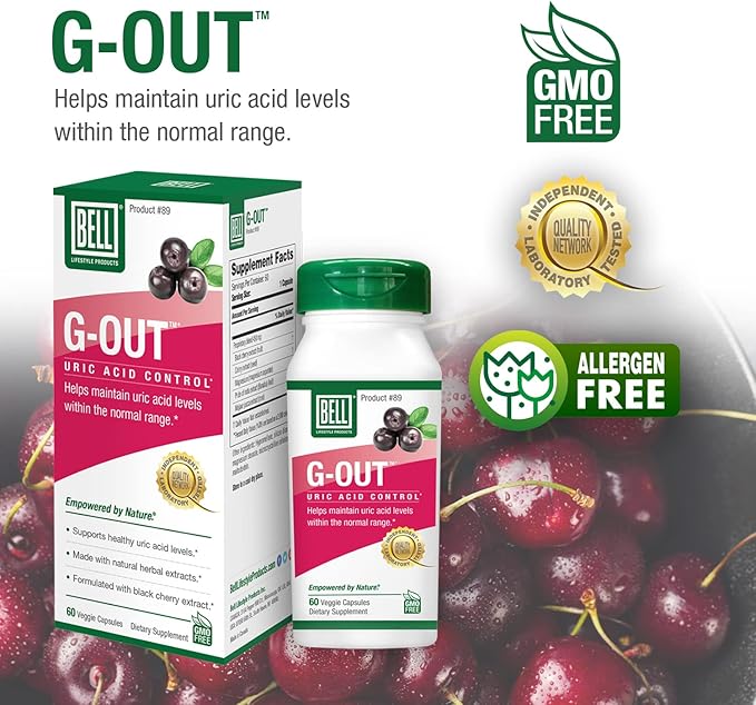 Bell G-Out Uric Acid Cleanse | Recommended for Gout - A Unique Blend of Herbal Extracts That Helps Maintain Uric Acid Levels Within The Normal Range, Uric Acid Relief, Uric Acid Flush| 60 Capsules
