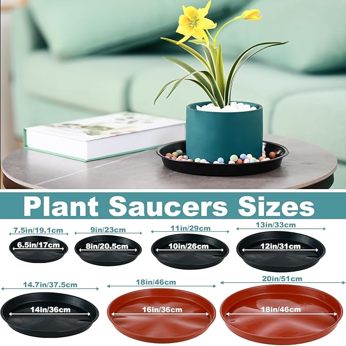 12 Pack Bottom 6 Inch Plant Saucers for Indoors Outdoors Plastic Plant Water Catcher Trays No Holes Round Flower Pot Drip Trays for Pots Base Heavy Duty Plant Pot Saucers Water Drainage Trays, Black