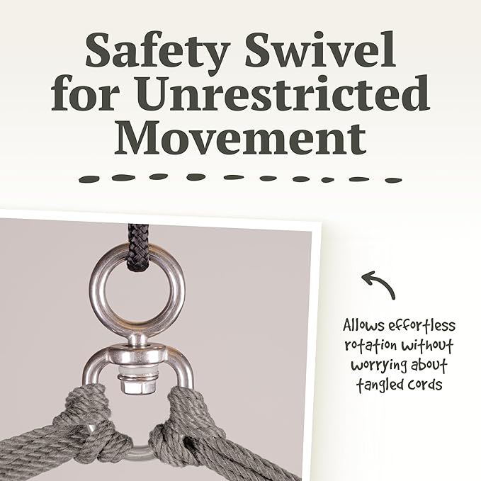 LA SIESTA® XL King Habana Cotton Hammock Chair Swing & Tree Mount Kit - Hammock Swing Chair w/Suspension Kit for Trees Beams & Posts - Indoor Outdoor Hanging Chair for Bedroom Patio - Onyx