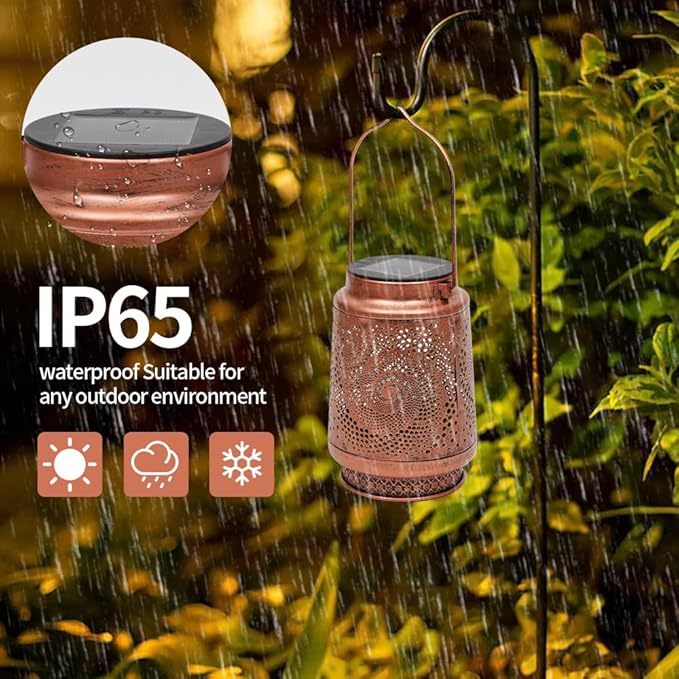 2 Pack Outdoor Hanging Solar Lanterns, LED Waterproof Lights Metal Decoration, Portable Lanterns for Garden Patio Yard Courtyard Backyard, Spiral Birthday Gifts for Women Men Halloween Christmas