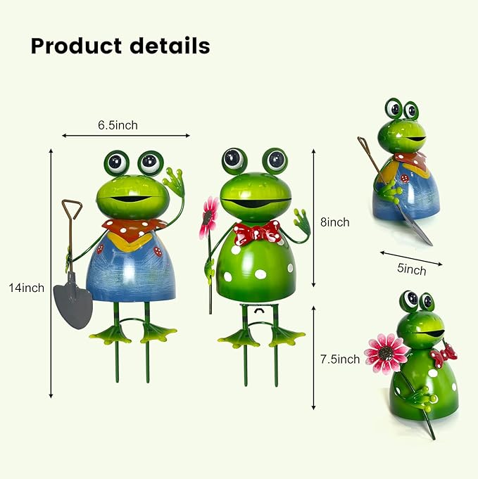 HONGLAND Metal Yard Art Garden Decor for Outside - Cute Frog Outdoor Decor - 3D Spring Frogs Figurine Garden Sculptures & Statues - Gifts for Grandma Mom - 2 Pcs