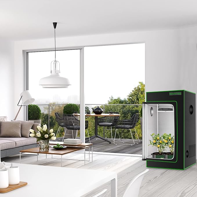 MELONFARM 2x2 Grow Tent, 24"x24"x48'' High Reflective 600D Diamond Mylar Canvas with Observation Window and Floor Tray for Hydroponic Indoor Plant Growing