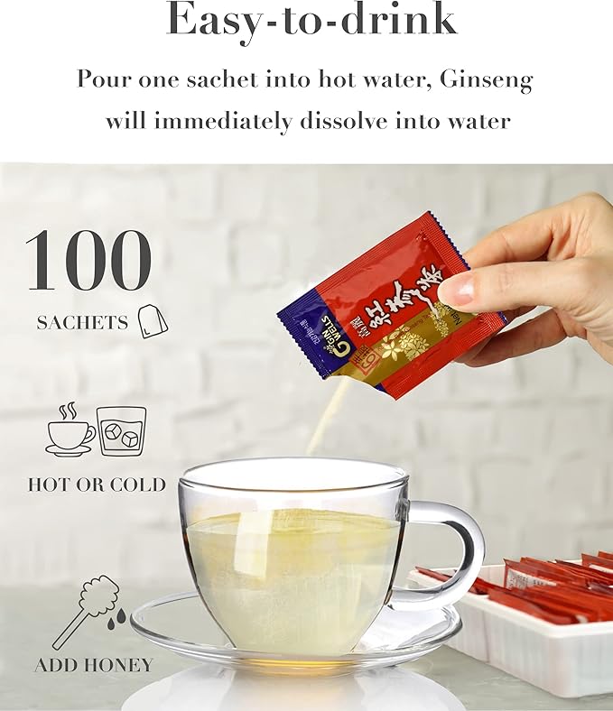ILHWA Korean Red Ginseng Tea (300g, 0.11oz X 100 sachets) 6 Years Rg1+Rb1+Rg3