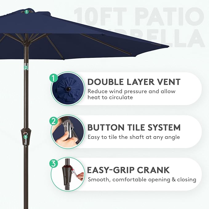 JEAREY 10FT Outdoor Patio Umbrella Outdoor Table Umbrella with Push Button Tilt and Crank, Market Umbrella 8 Sturdy Ribs UV Protection Waterproof for Pool, Garden (Navy)