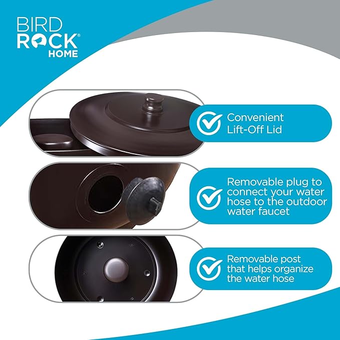 BirdRock Home Decorative Footed Water Hose Holder Pot with Lid | Holds 100ft Hose | Ground Garden Box | Powdered Coated Steel | Metal Hider | Outdoor or Indoor (Oil Rubbed Bronze)